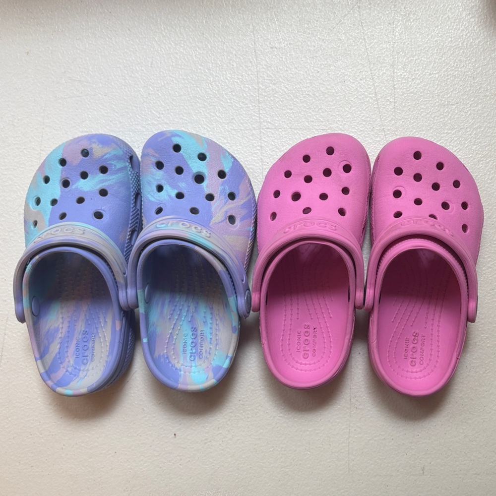 CROCS Kids' Swirl and Solid Clogs - Blue and Pink
